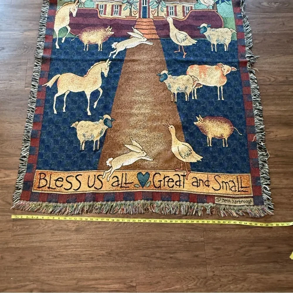 Vintage The Rug Barn Beth Yarbrough Woven Tapestry Blanket Bless Us All